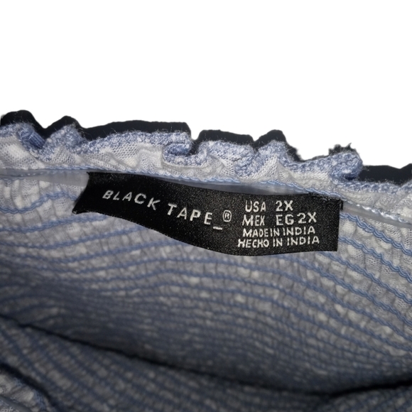 Black Tape Smocked Blouson Sky Blue Dot Cottage Core Poet Sleeved Plus Top 2X - Picture 2 of 9